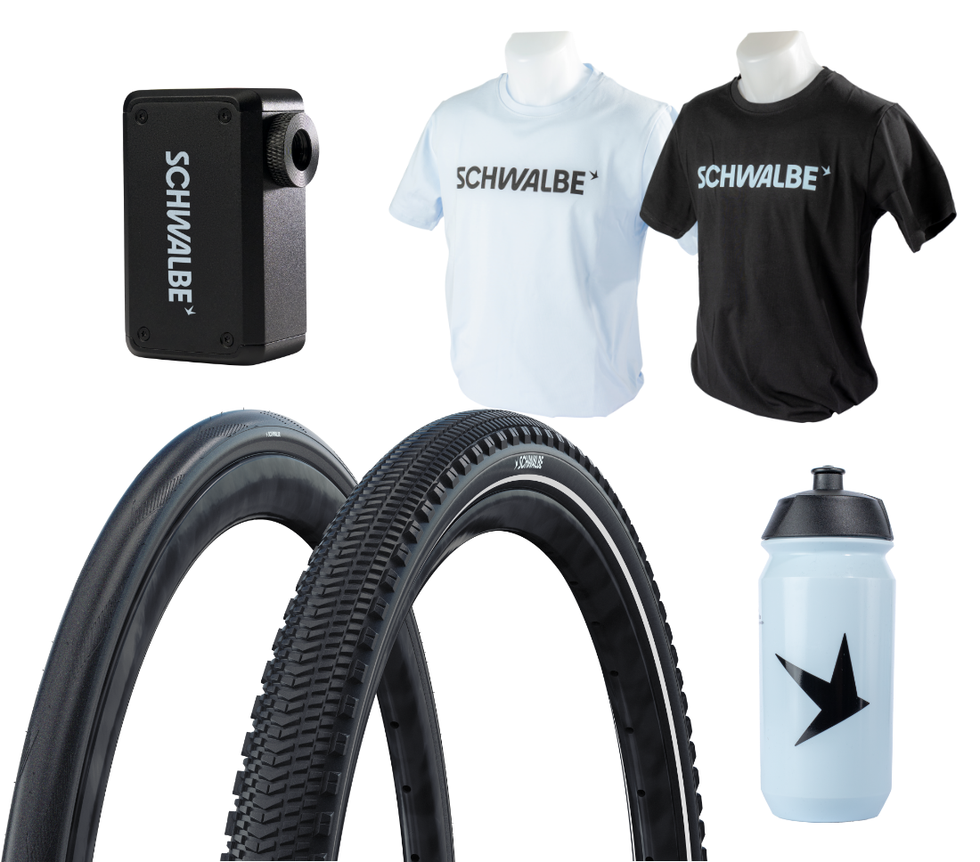 Fahrradreifen, Trinkflasche, T-Shirt, Schwalbe, Fahrradzubehör