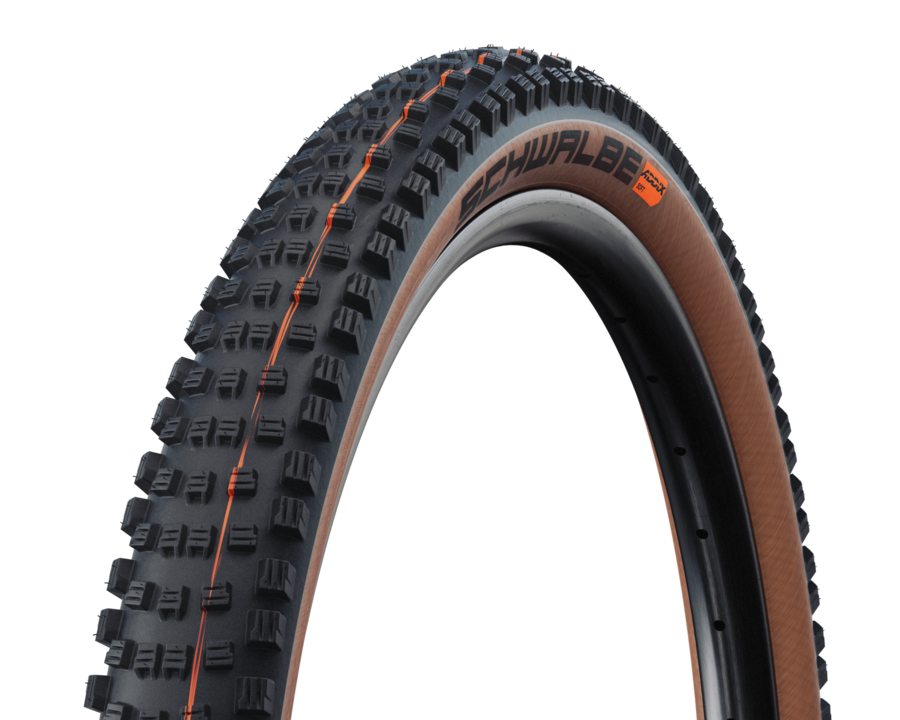 Reifen, Fahrradreifen, knobby Profil, Schwalbe, Tubeless?,  mountain bike Reifen, profilierten Reifen, knobby Reifen, Reifen mit braunem Seitenwand, Schwalbe Reifen, reif, rad, off-road, Knobby-Reifen, Fahrradreifen