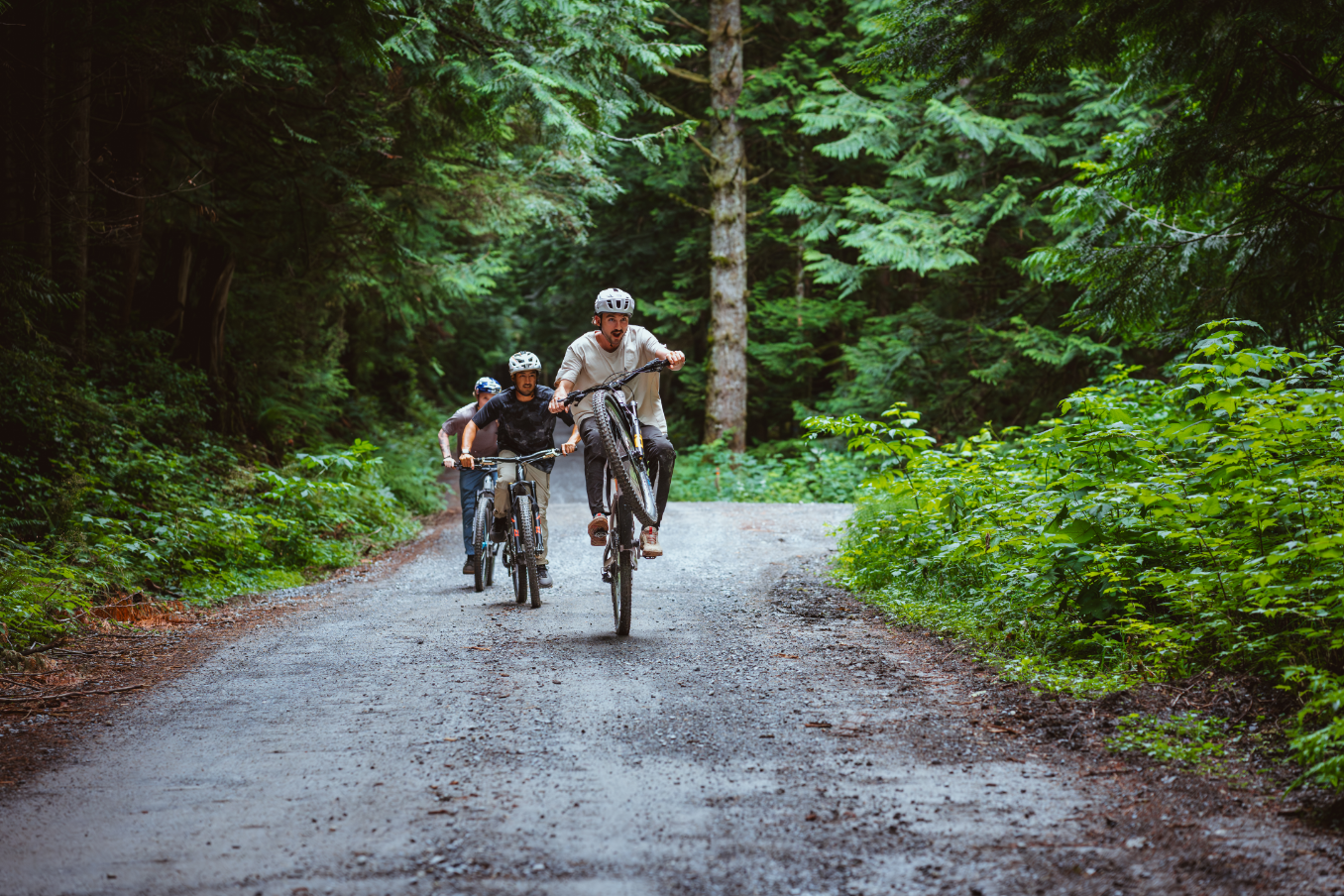 Mountain bike, Fahrräder, Waldweg, Radfahrer, Vorderes Hochheben