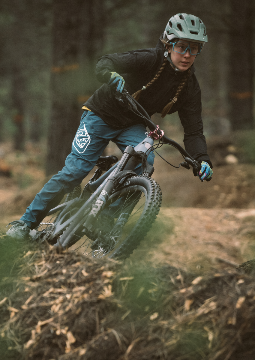 Mountain bike, Cyclist, Helmet, Gloves, Forest trail