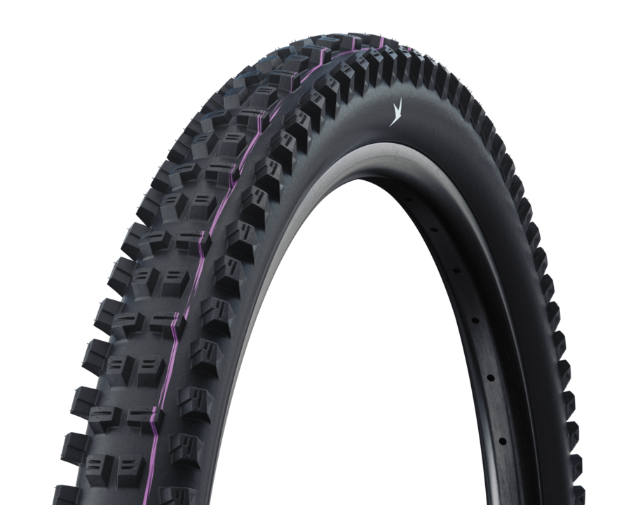 MTB-Reifen, Knobby-Reifen, Reifen mit Seitenwand, Offroad-Reifen, Gummi-Reifen, knobbyer Reifen, Mountainbike-Reifen, Trocknerreifen, Offroad-Reifen, schwarzer Reifen, Mountain bike tire, Knobby tread, Tubeless-ready, Tire bead, Purple line