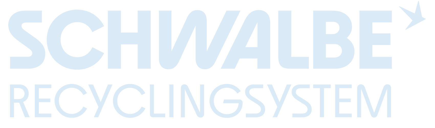 Schwalbe-Logo, Recycling-System, hellblauer Schriftzug, Sternsymbol