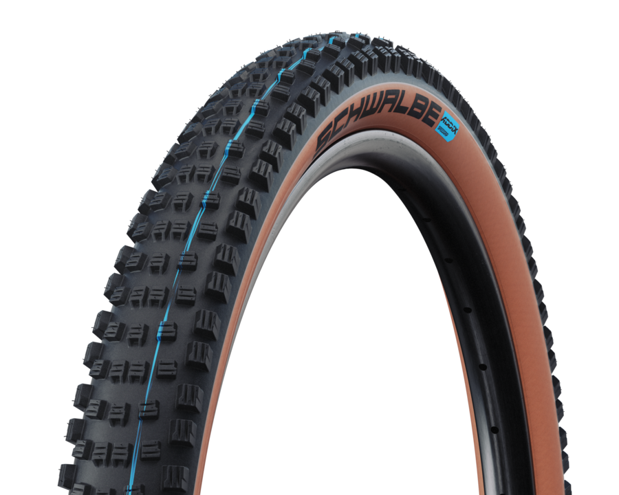Mtb-Reifen, Tubeless-Seitenwand, Nubbiger Profil, Braune Seitenwand, Schwalbe-Reifen, Mountainbike-Reifen, Nabenlose Profilrillen, Schwalbe-Reifen, Noppentread, Robustes Fahrradreifen, reifen, MTB-Reifen, Schwalbe, tubeless, knobby